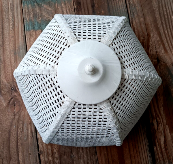 Vintage White Wicker Swag or Table Lamp Shade EVC - Image 3