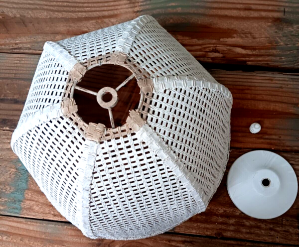 Vintage White Wicker Swag or Table Lamp Shade EVC - Image 4