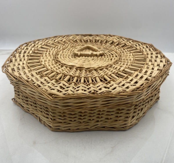 Vintage Wicker Basket Large Octagon with Lid Handle Storage Boho Home Decor