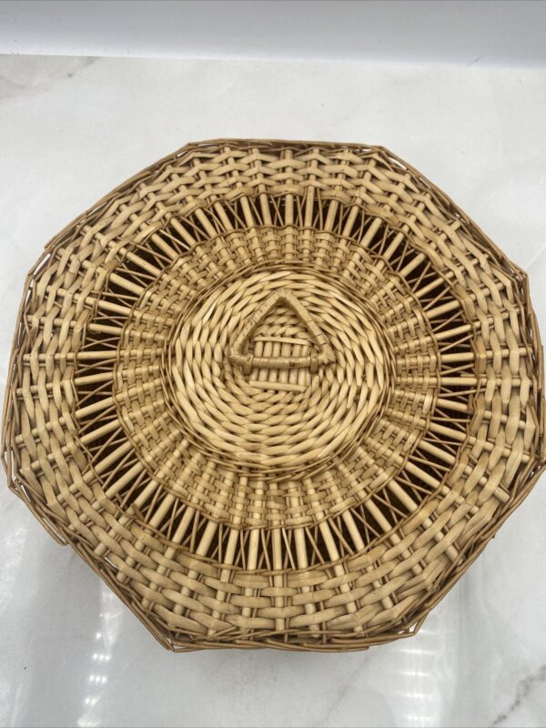Vintage Wicker Basket Large Octagon with Lid Handle Storage Boho Home Decor - Image 2
