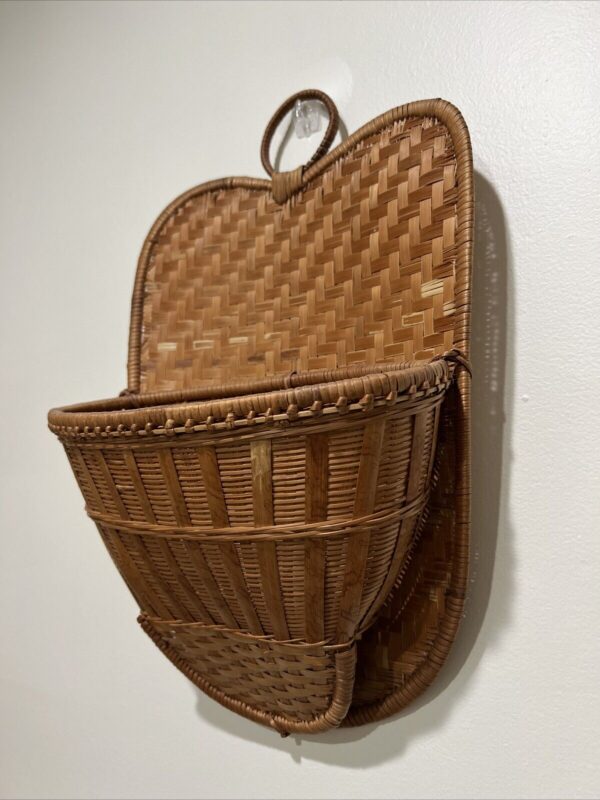 Vintage Wicker Basket Wall Hanging Storage Boho Decor - Image 2