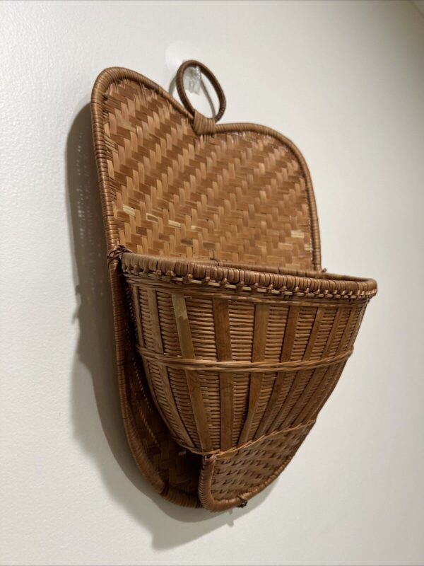 Vintage Wicker Basket Wall Hanging Storage Boho Decor - Image 3
