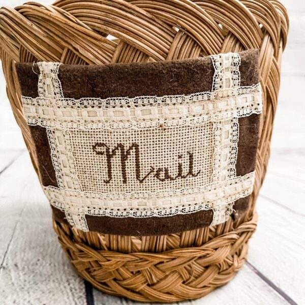 Vintage Wicker Basket wall pocket Hanging Planter Farmhouse Boho mail holder - Image 2