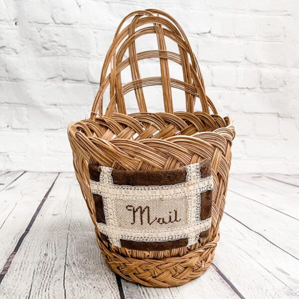 Vintage Wicker Basket wall pocket Hanging Planter Farmhouse Boho mail holder