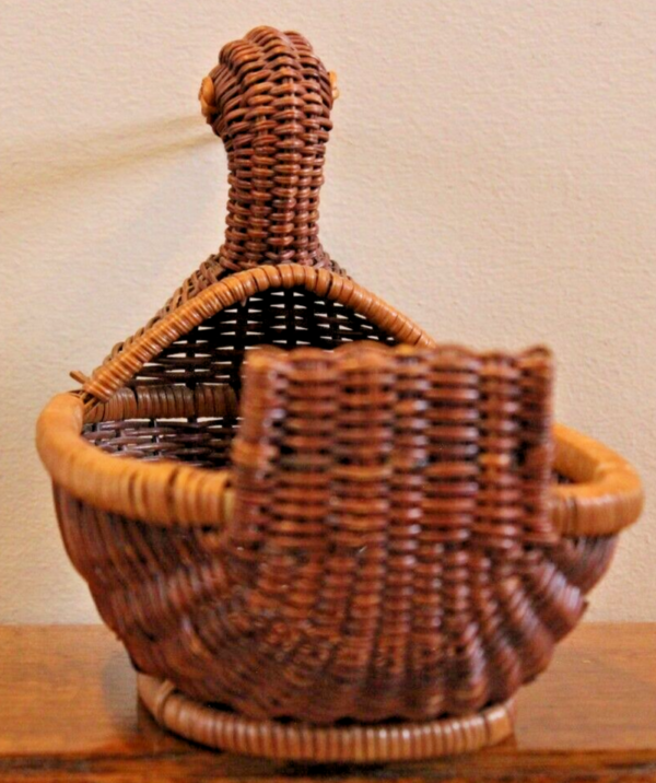 Vintage Wicker Duck Basket Planter Woven Rattan Boho Decor Vintage Wood Bill - Image 4