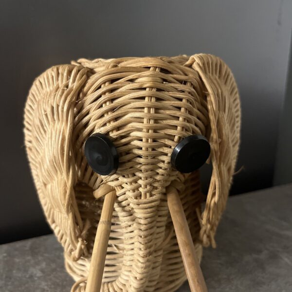 Vintage Wicker Elephant Shaped Basket Pen Pencil Holder Desk Planter Vase Boho - Image 2