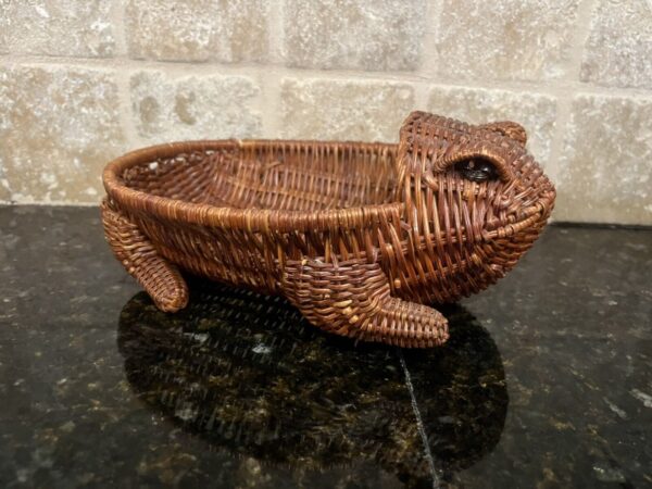 Vintage Wicker frog basket Boho rattan eyes, 9 in - Image 3