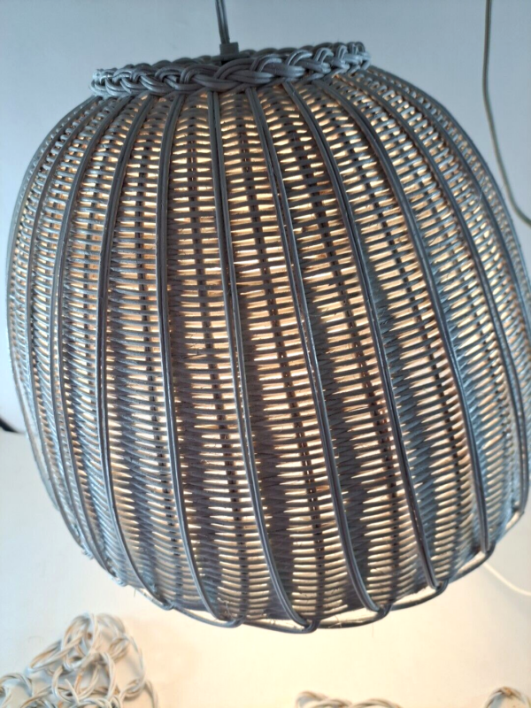 Vintage Wicker Hanging Lamp Ceiling Light W Chain White Retro Boho Cottage - Image 2