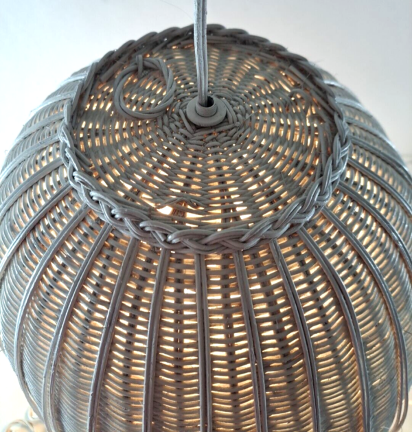 Vintage Wicker Hanging Lamp Ceiling Light W Chain White Retro Boho Cottage - Image 3