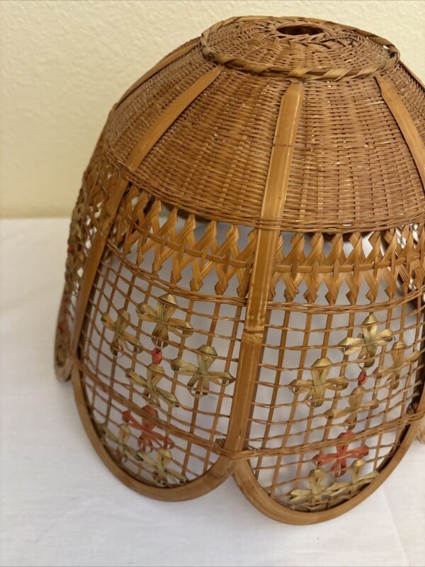 Vintage Wicker Pendant Lampshade Woven Floral 9.5”T x 13”D - Image 2