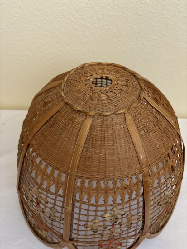 Vintage Wicker Pendant Lampshade Woven Floral 9.5”T x 13”D - Image 3