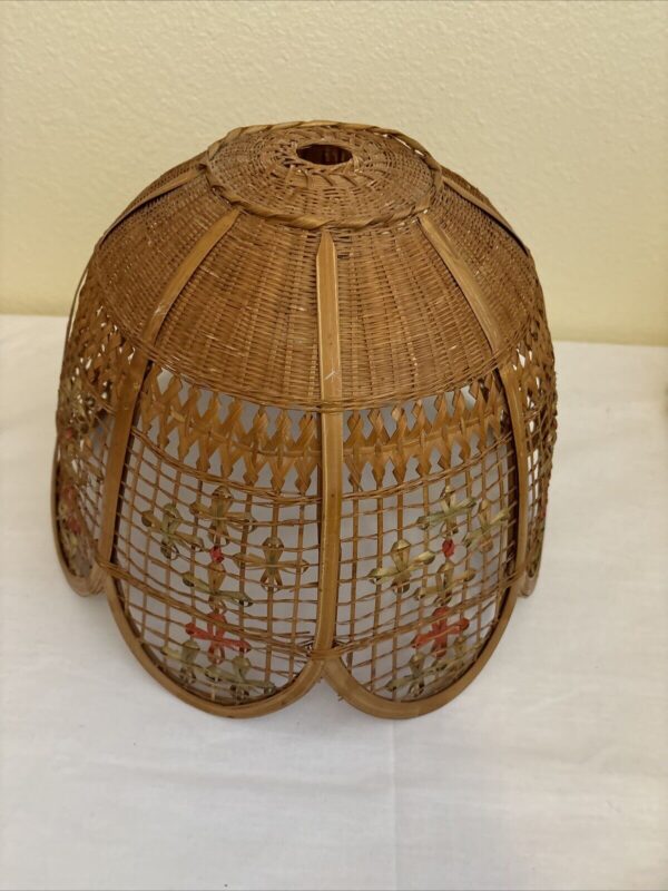 Vintage Wicker Pendant Lampshade Woven Floral 9.5”T x 13”D - Image 4