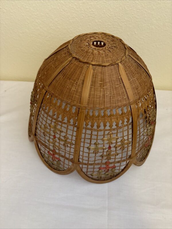 Vintage Wicker Pendant Lampshade Woven Floral 9.5”T x 13”D - Image 5