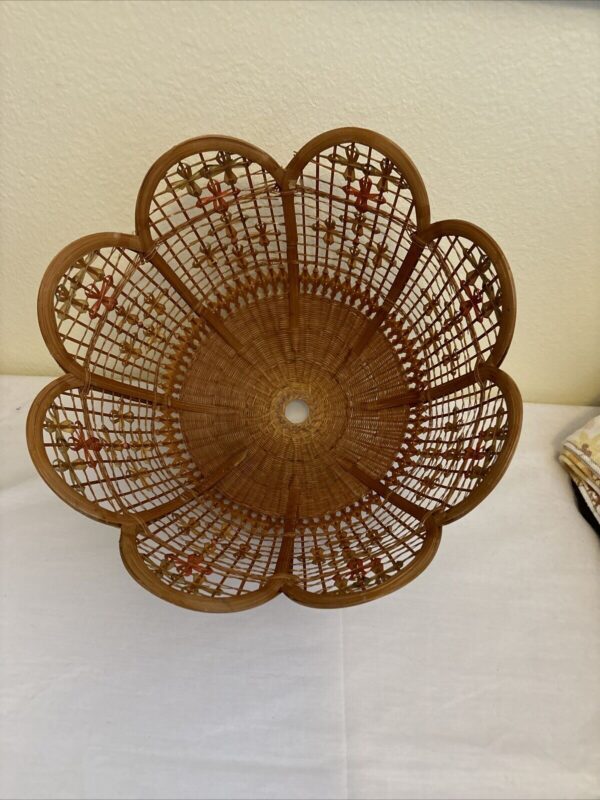 Vintage Wicker Pendant Lampshade Woven Floral 9.5”T x 13”D - Image 6