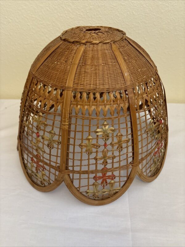 Vintage Wicker Pendant Lampshade Woven Floral 9.5”T x 13”D