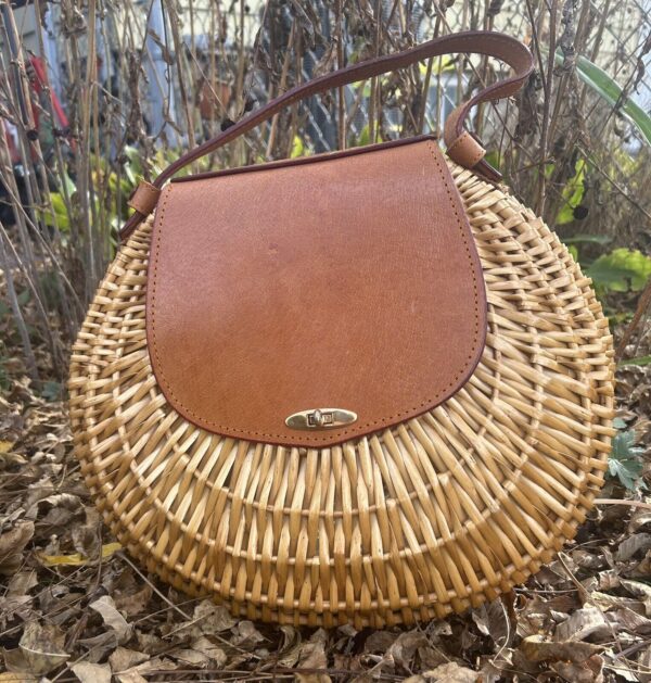 Vintage Wicker Purse Rattan Hand Bag Brown Leather Boho Basket Retro Fashion - Image 3