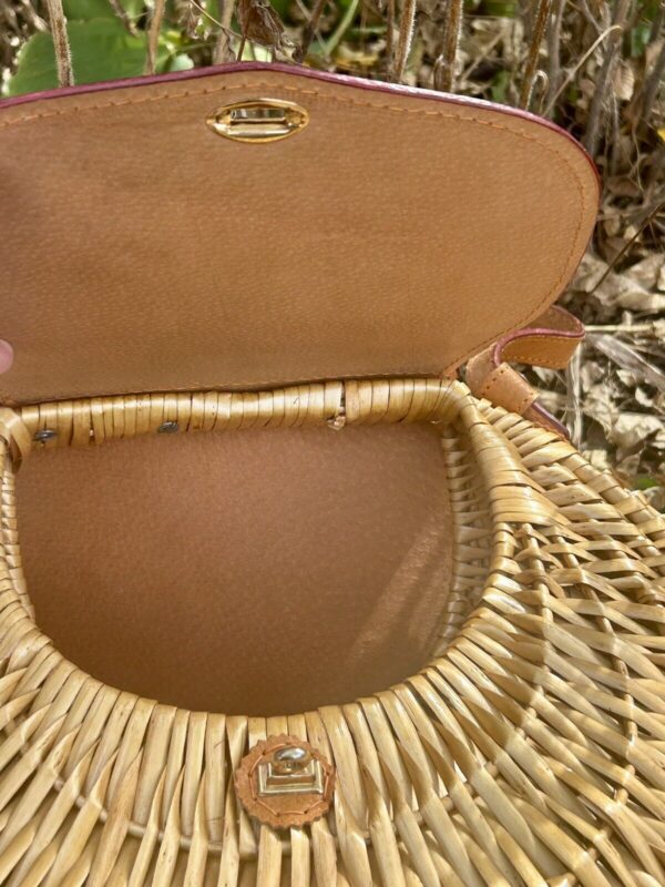 Vintage Wicker Purse Rattan Hand Bag Brown Leather Boho Basket Retro Fashion - Image 4