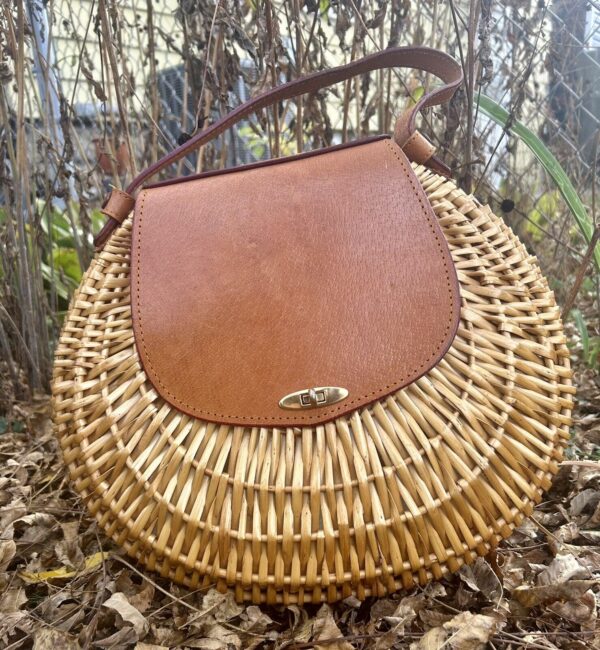 Vintage Wicker Purse Rattan Hand Bag Brown Leather Boho Basket Retro Fashion - Image 6