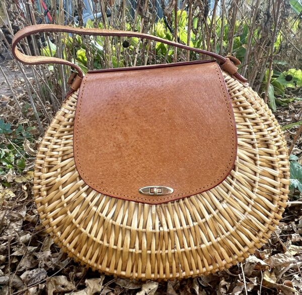 Vintage Wicker Purse Rattan Hand Bag Brown Leather Boho Basket Retro Fashion