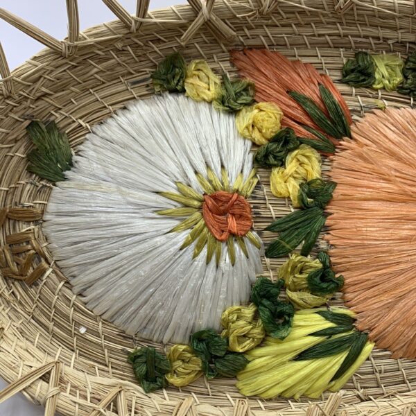 Vintage Wicker Raffia round Straw Rattan Basket Flower wall BOHO cottagecore - Image 3