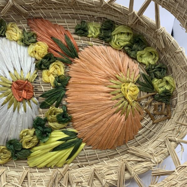 Vintage Wicker Raffia round Straw Rattan Basket Flower wall BOHO cottagecore - Image 4