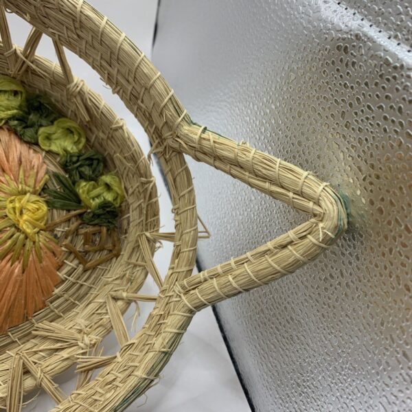 Vintage Wicker Raffia round Straw Rattan Basket Flower wall BOHO cottagecore - Image 5