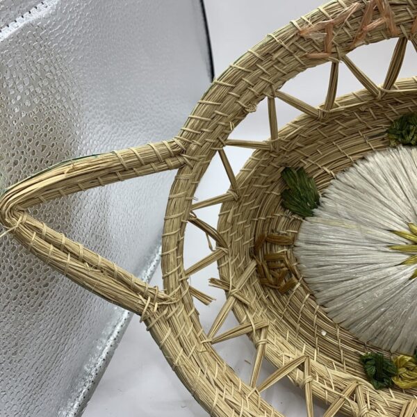 Vintage Wicker Raffia round Straw Rattan Basket Flower wall BOHO cottagecore - Image 6