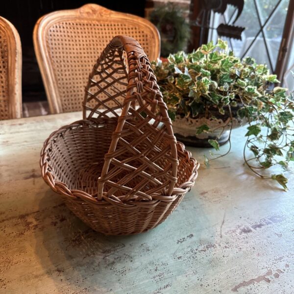 Vintage Wicker Rattan Basket With Beautiful Weaved Shapes On Sides Boho - Image 2