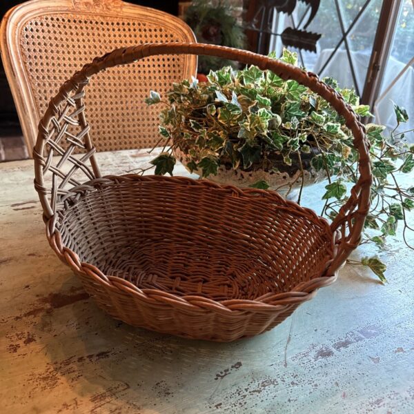 Vintage Wicker Rattan Basket With Beautiful Weaved Shapes On Sides Boho - Image 3