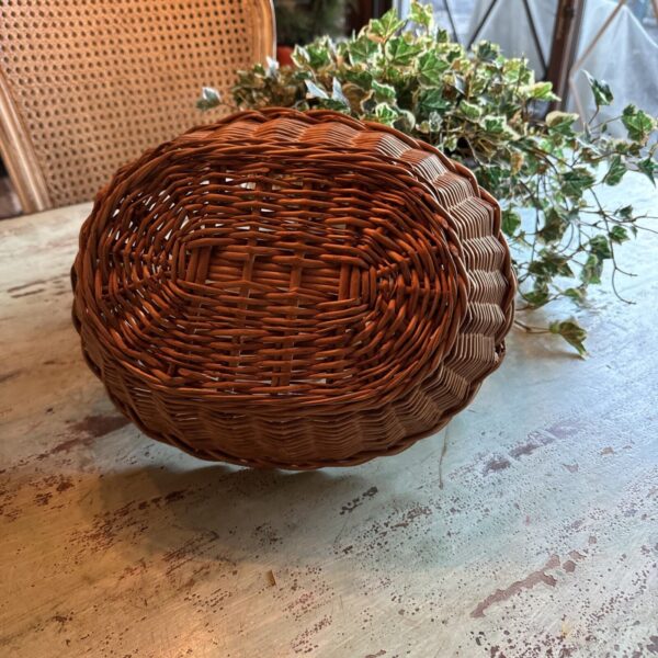 Vintage Wicker Rattan Basket With Beautiful Weaved Shapes On Sides Boho - Image 4