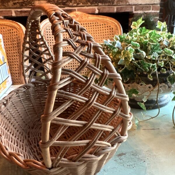 Vintage Wicker Rattan Basket With Beautiful Weaved Shapes On Sides Boho - Image 5