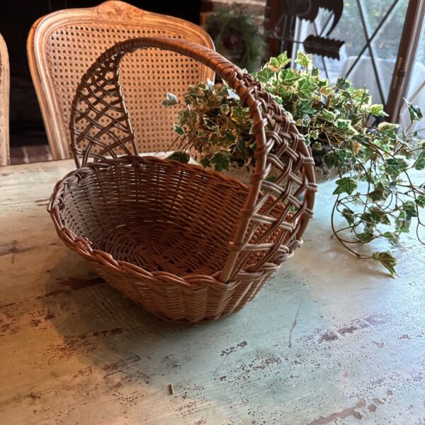 Vintage Wicker Rattan Basket With Beautiful Weaved Shapes On Sides Boho - Image 6