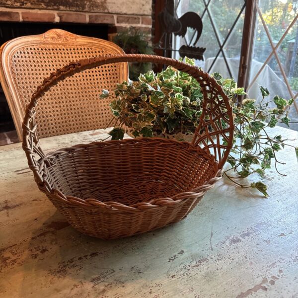 Vintage Wicker Rattan Basket With Beautiful Weaved Shapes On Sides Boho