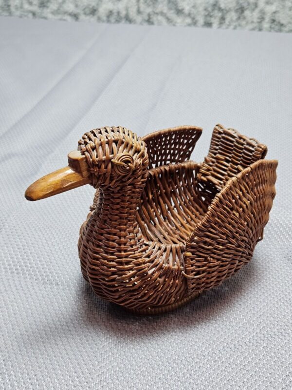 Vintage Wicker Rattan Duck Goose Woven Boho Basket - Image 2