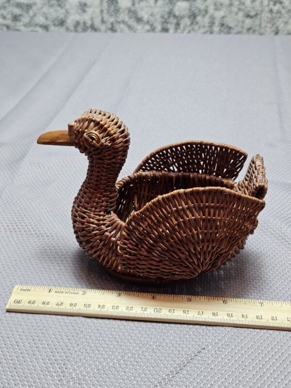 Vintage Wicker Rattan Duck Goose Woven Boho Basket - Image 4