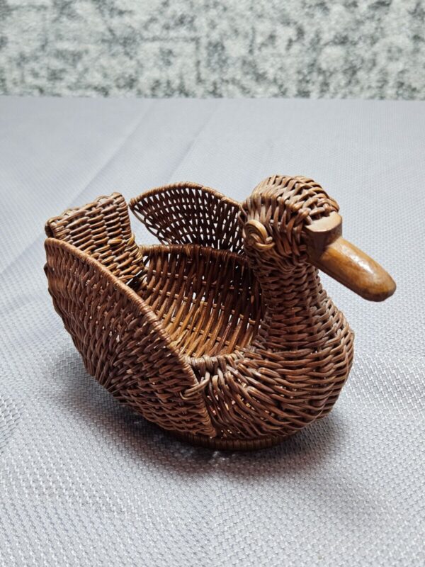 Vintage Wicker Rattan Duck Goose Woven Boho Basket