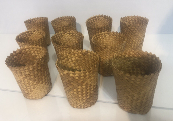 Vintage Wicker Rattan Miniature Baskets Cup Holder Boho - Set of 10