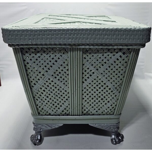 Vintage Wicker Rattan Painted Storage Bin /Blanket Basket Claw Feet Boho Cottage - Image 2