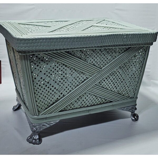 Vintage Wicker Rattan Painted Storage Bin /Blanket Basket Claw Feet Boho Cottage - Image 3