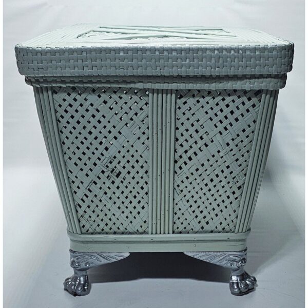 Vintage Wicker Rattan Painted Storage Bin /Blanket Basket Claw Feet Boho Cottage - Image 5