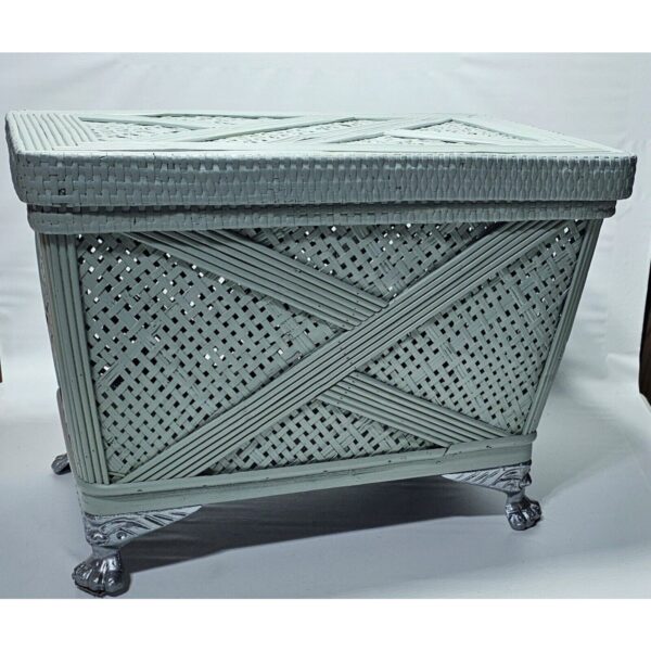 Vintage Wicker Rattan Painted Storage Bin /Blanket Basket Claw Feet Boho Cottage - Image 6