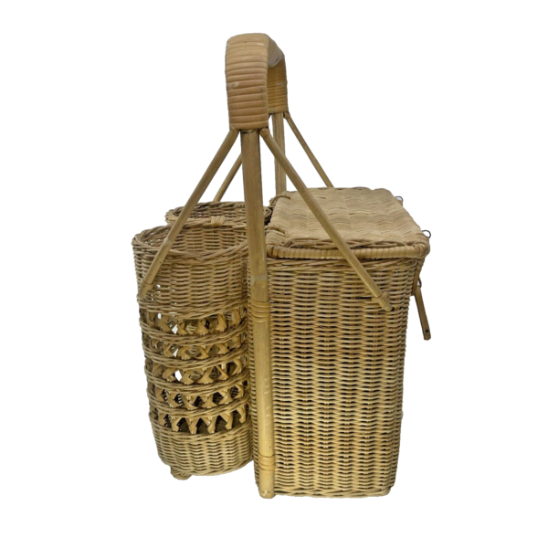 Vintage Wicker Rattan Picnic/Car Basket w/ 2 Wine Bottle Holders 41cm x 29cm - Image 5