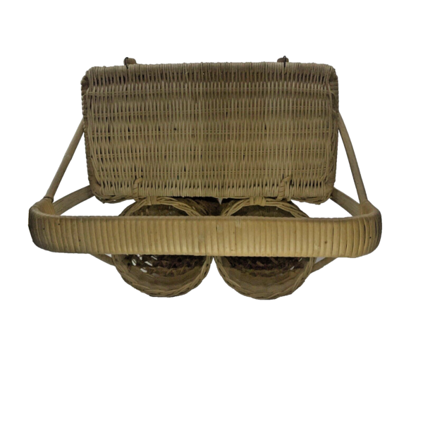 Vintage Wicker Rattan Picnic/Car Basket w/ 2 Wine Bottle Holders 41cm x 29cm - Image 6