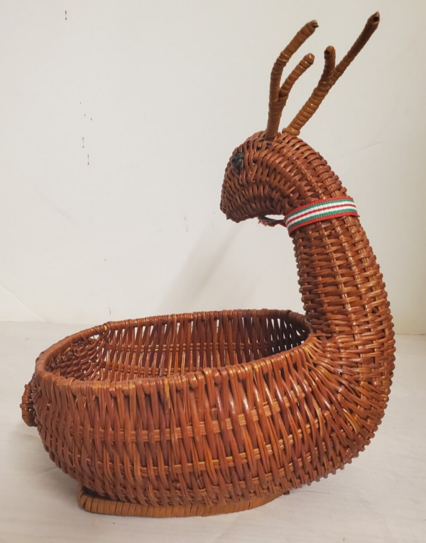 Vintage Wicker Rattan Reindeer Deer Woven Boho Basket -Hold Cosmetics, Candy - Image 3