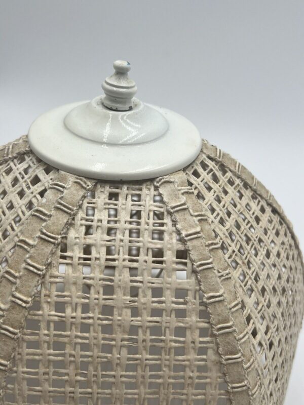 Vintage Wicker Rattan White Lampshade Tulip Mid Century Retro 9.5" - Image 5