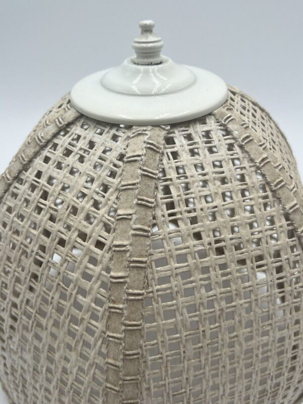 Vintage Wicker Rattan White Lampshade Tulip Mid Century Retro 9.5" - Image 2