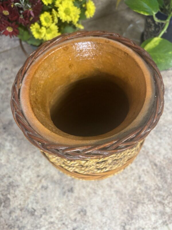 Vintage Wicker Rattan Wrapped Terracotta Vase Rustic Boho - Image 3