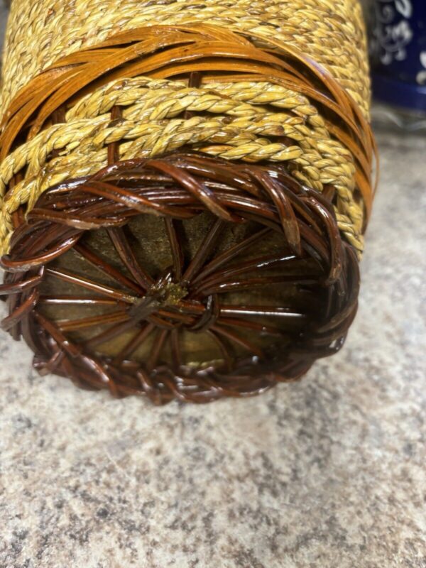 Vintage Wicker Rattan Wrapped Terracotta Vase Rustic Boho - Image 6