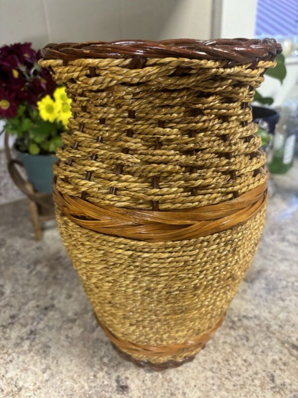 Vintage Wicker Rattan Wrapped Terracotta Vase Rustic Boho