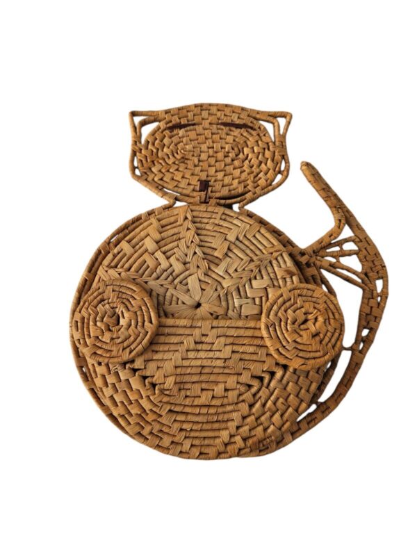 Vintage Wicker Trivets Cats Kitten Woven Rattan Raffia Boho Natural Decor - Image 2